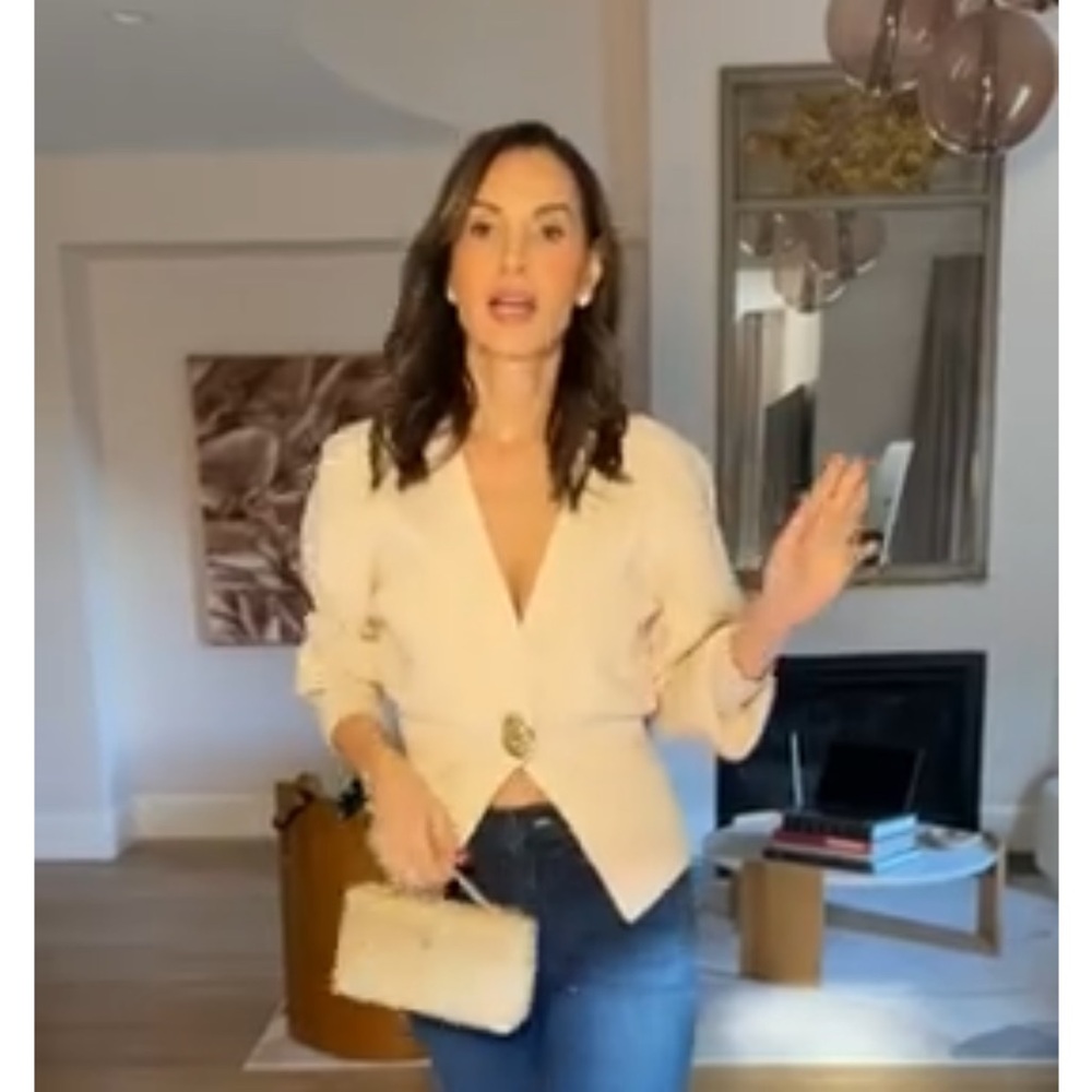 Chic Beige Blazer with Gold Button